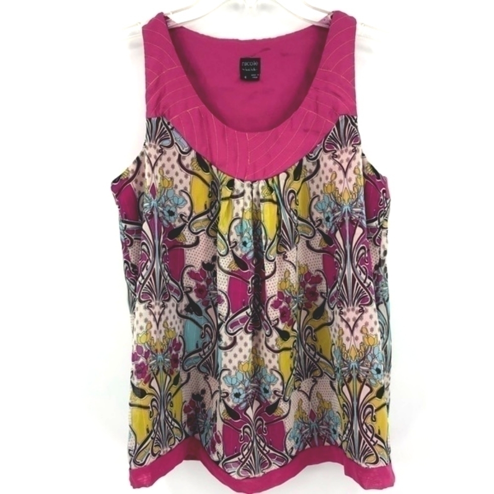 Nicole Miller Women’s 4 Sleeveless Blouse Style# 54170137207N Vibrant Floral Top